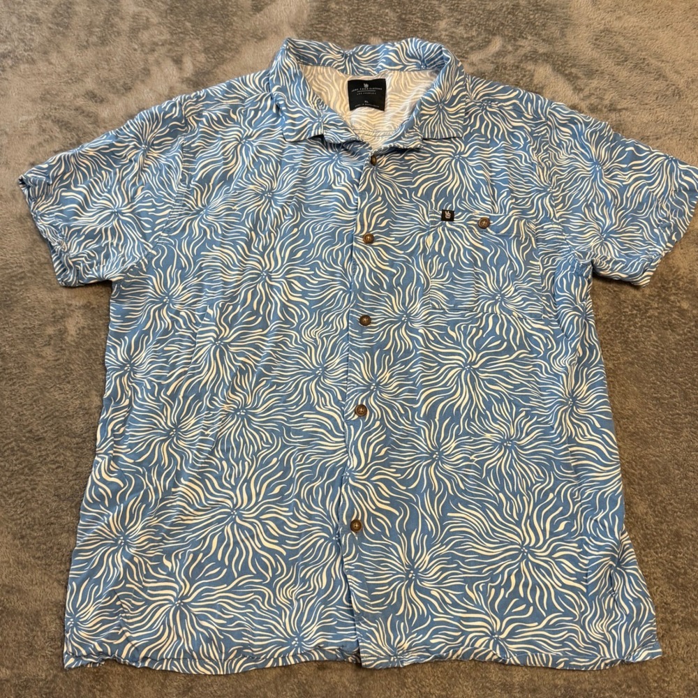 Junk Food Clothing Mens XL Blue White Hawaiian Shirt Viscose Button Down